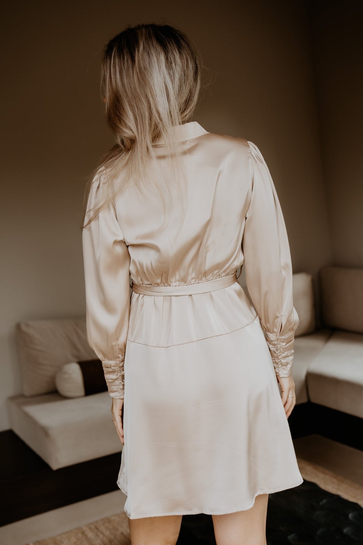 Lisa Sateen Dress Beige - Bij Keesje - Bij Keesje The Label - Jurk