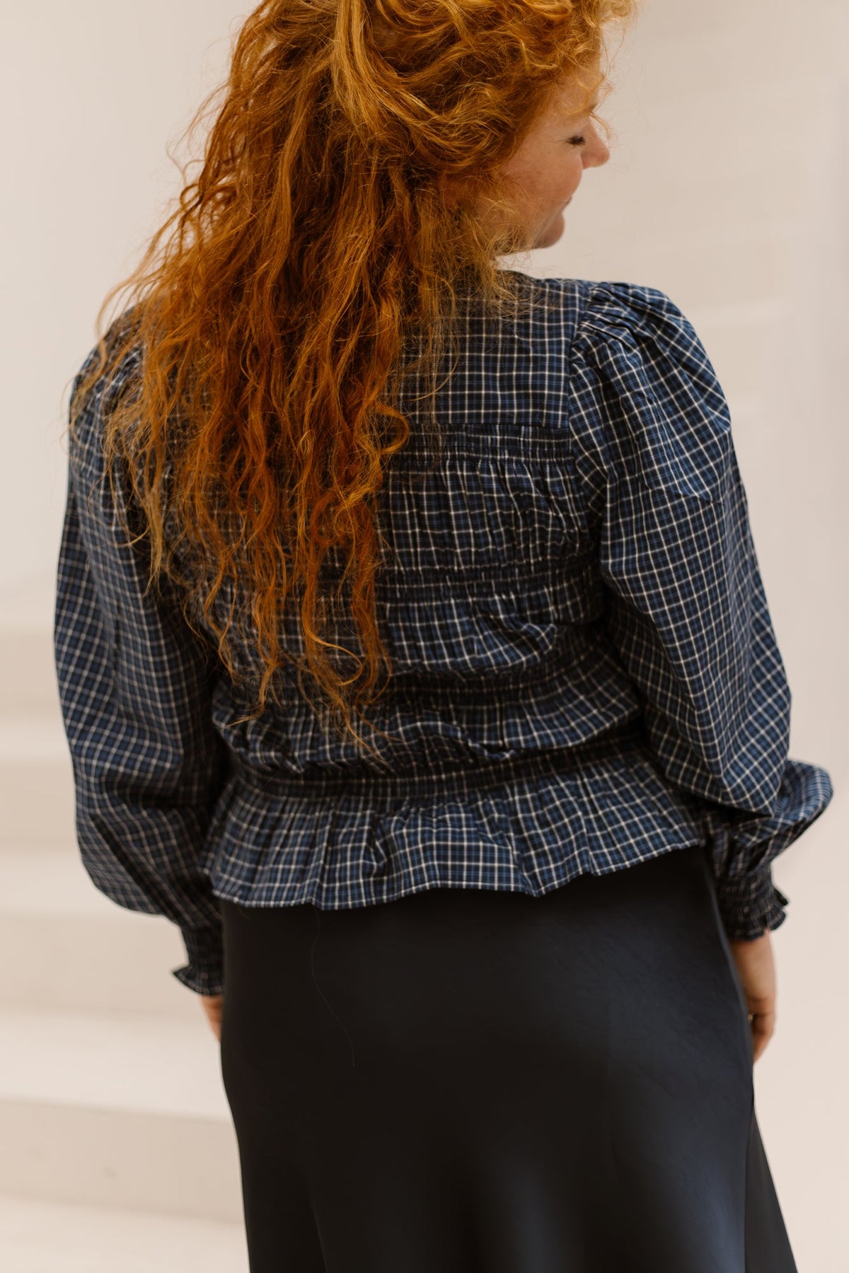 Marcia check blouse blue - Bij Keesje - Neo Noir - Blouse