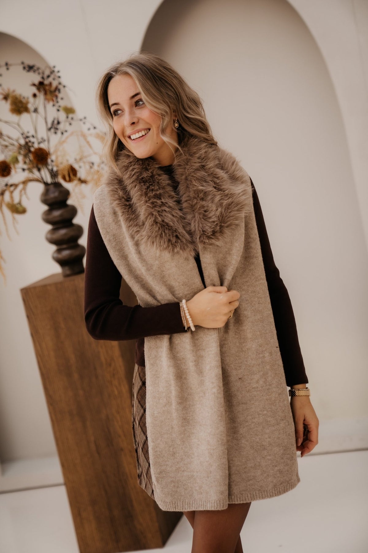 Marielle sjaal bont taupe - Bij Keesje - Bij Keesje - Sjaal