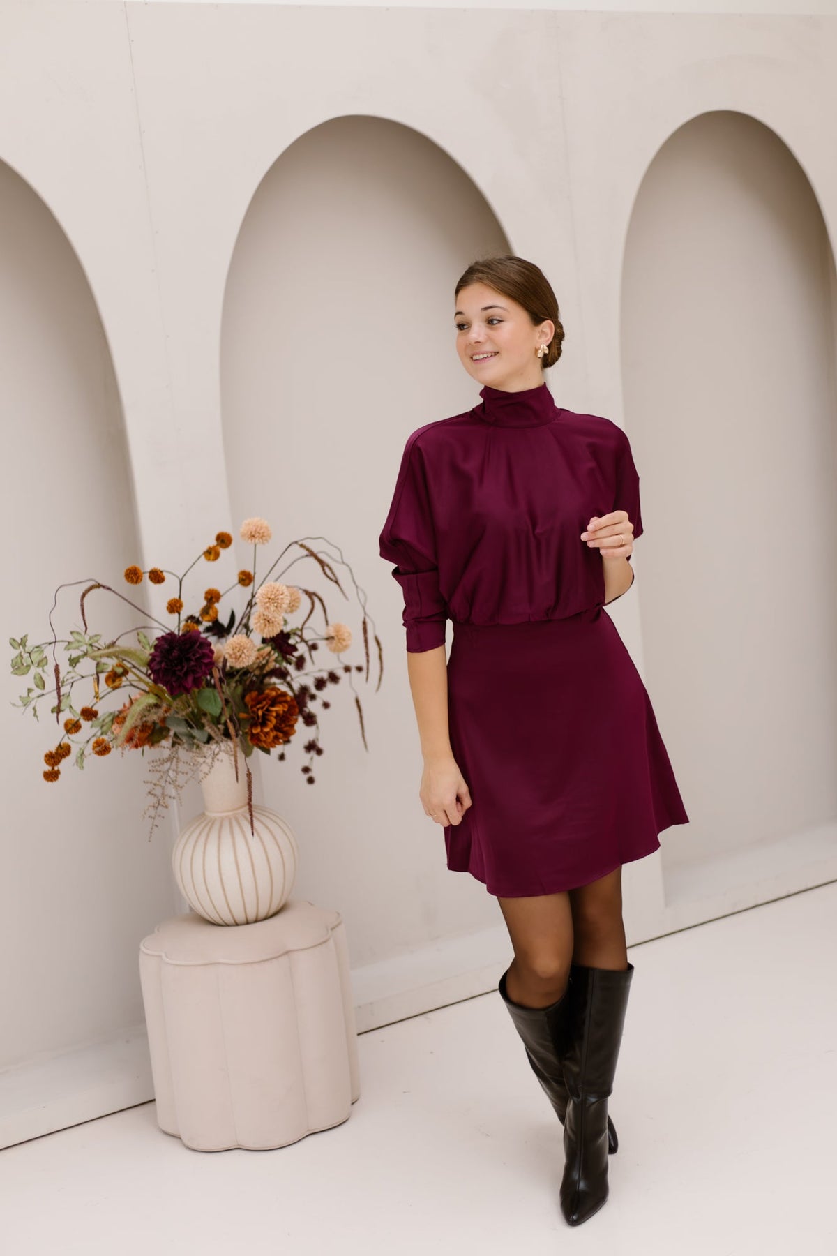 Merle Dress Satin Plum - Bij Keesje - Bij Keesje - Jurk