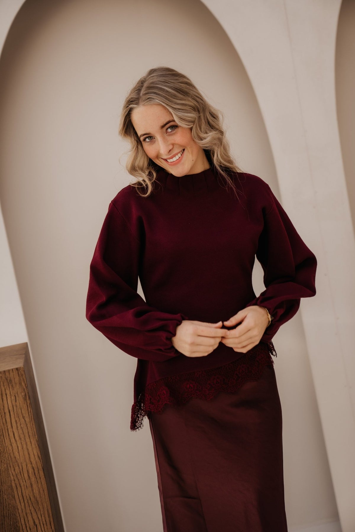 Natanja lace top bordeaux - Bij Keesje - Bij Keesje - Top