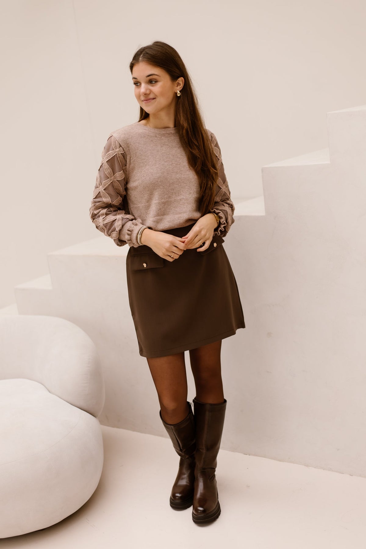 Noreen Detailed top taupe - Bij Keesje - Bij Keesje - Top