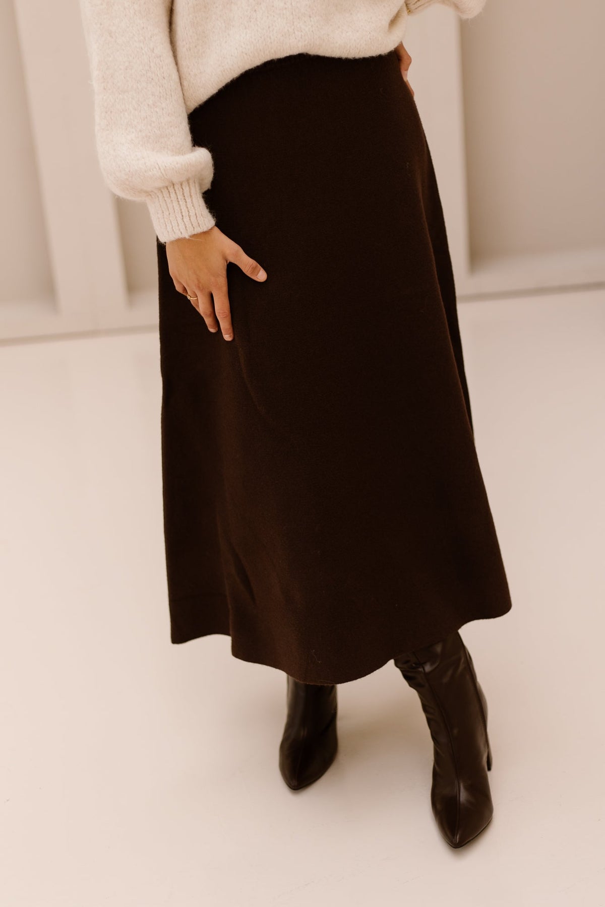 Objitone HW Knit Ankle Skirt Seal Brown/Melange - Bij Keesje - Object - Rok