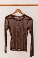 Objnela O-Neck Mesh Top Seal Brown - Bij Keesje - Object - Top