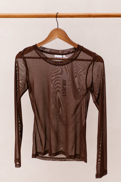 Objnela O-Neck Mesh Top Seal Brown - Bij Keesje - Object - Top