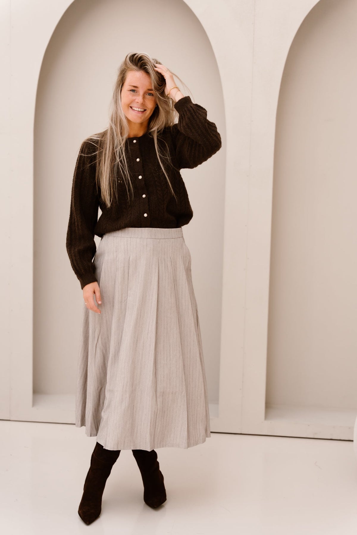 Objnimra pleat skirt grey melange - Bij Keesje - Object - Rok