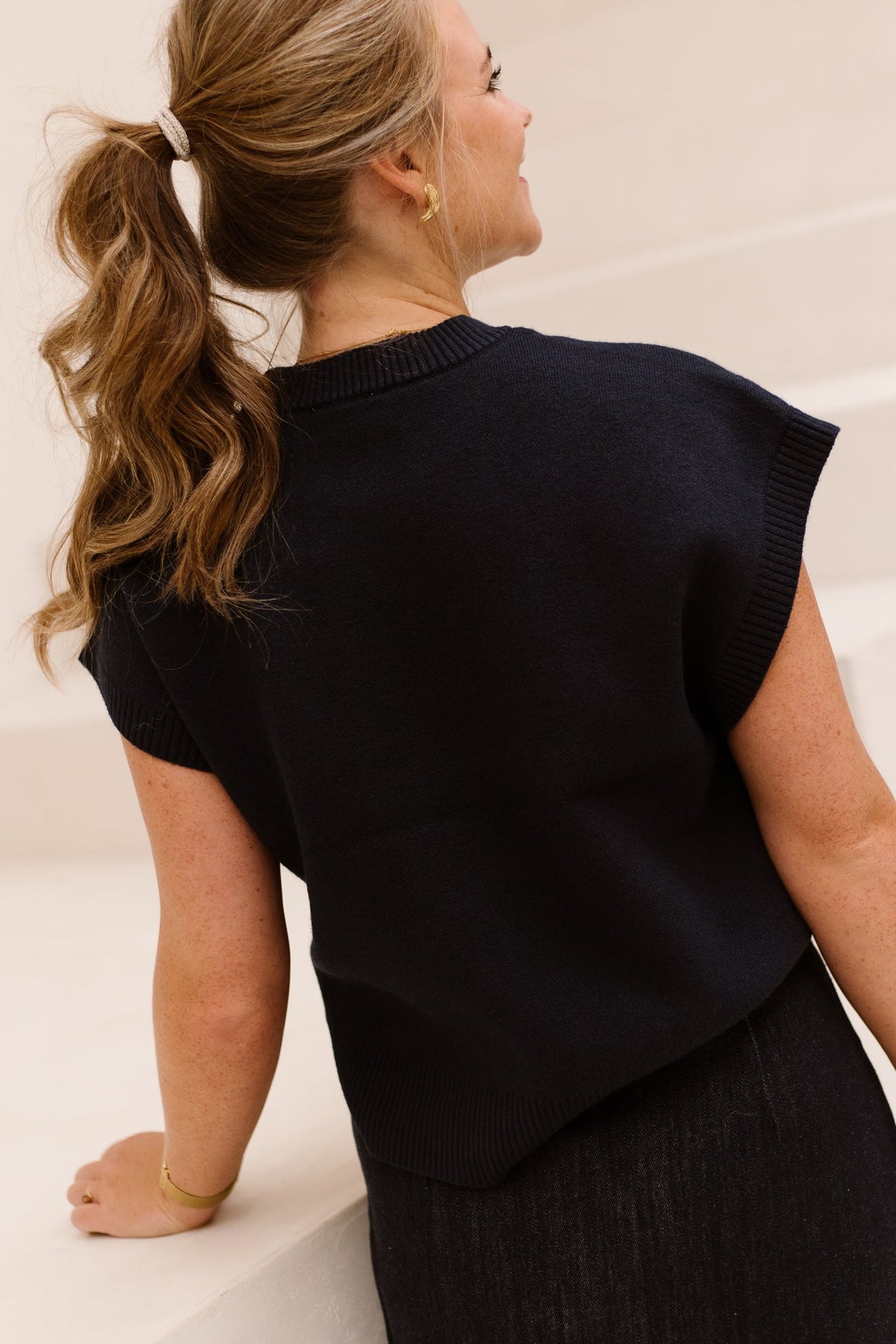 Objtone S/L Knit Vest Sky Captain/Melange - Bij Keesje - Y.A.S - Spencer