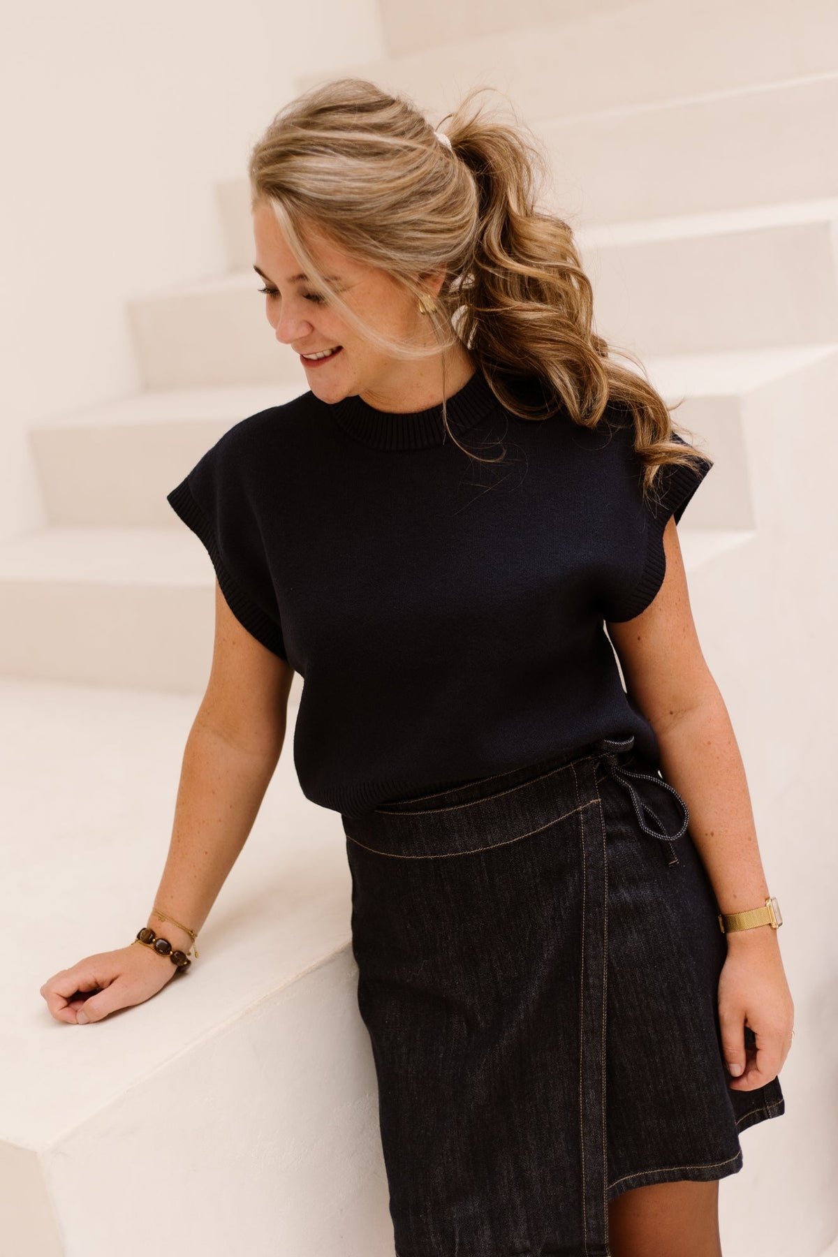 Objtone S/L Knit Vest Sky Captain/Melange - Bij Keesje - Y.A.S - Spencer