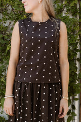 Polly Dot Top Dark Brown