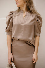 Roella heavy sateen blouse dark taupe
