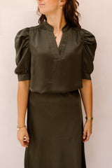 Roella Heavy Sateen Blouse Deep Green