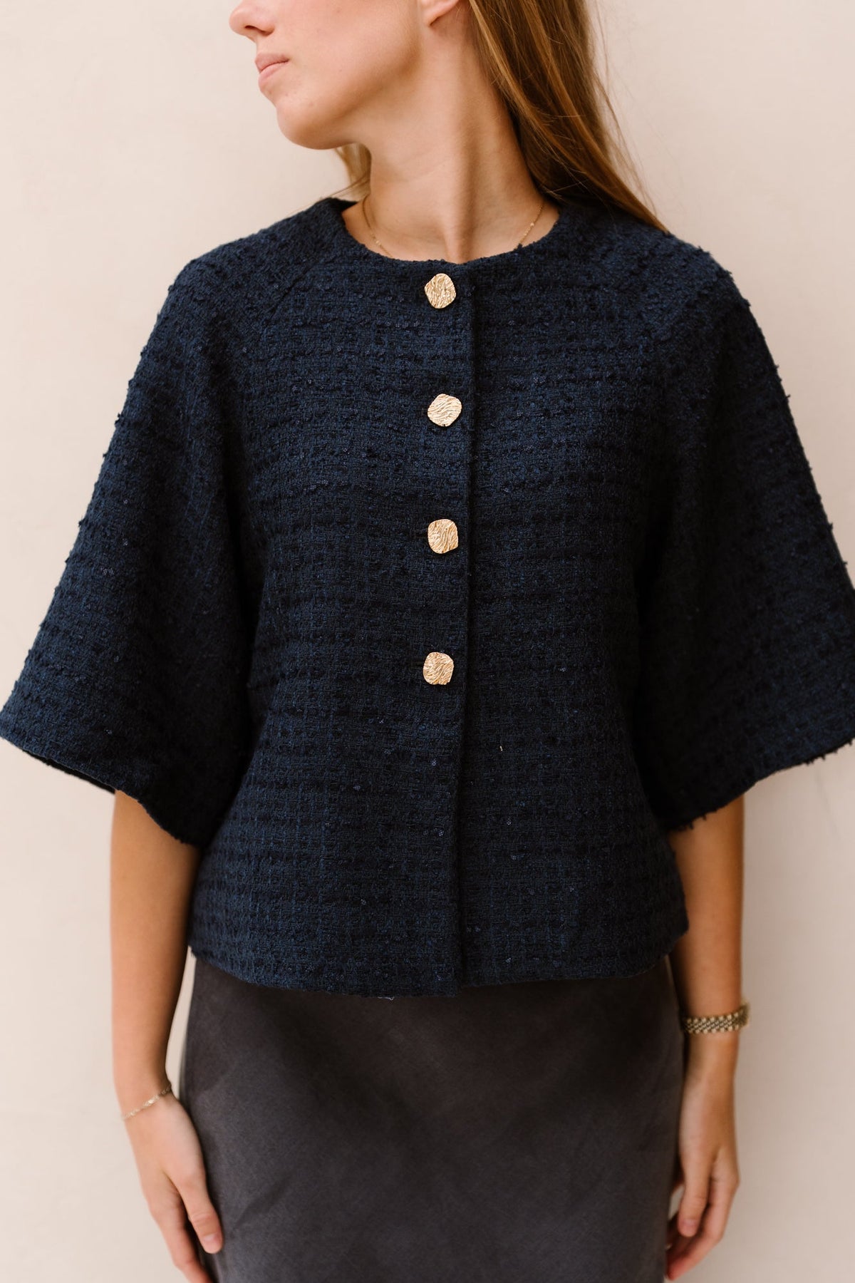 Rosella Boucle Mini Jacket Navy - Bij Keesje - Neo Noir - Blouse