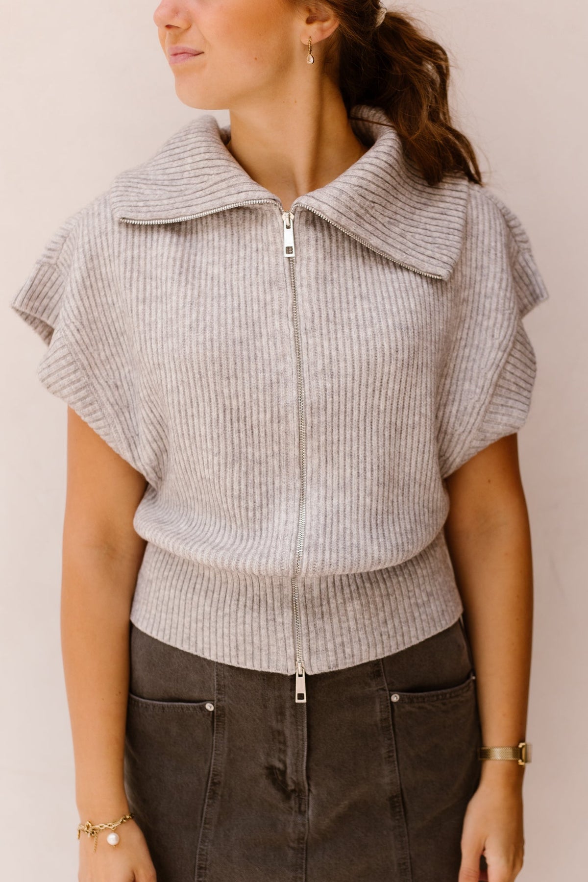 RowCC Zip Knit Vest Grey Melange - Bij Keesje - Co'couture - vest