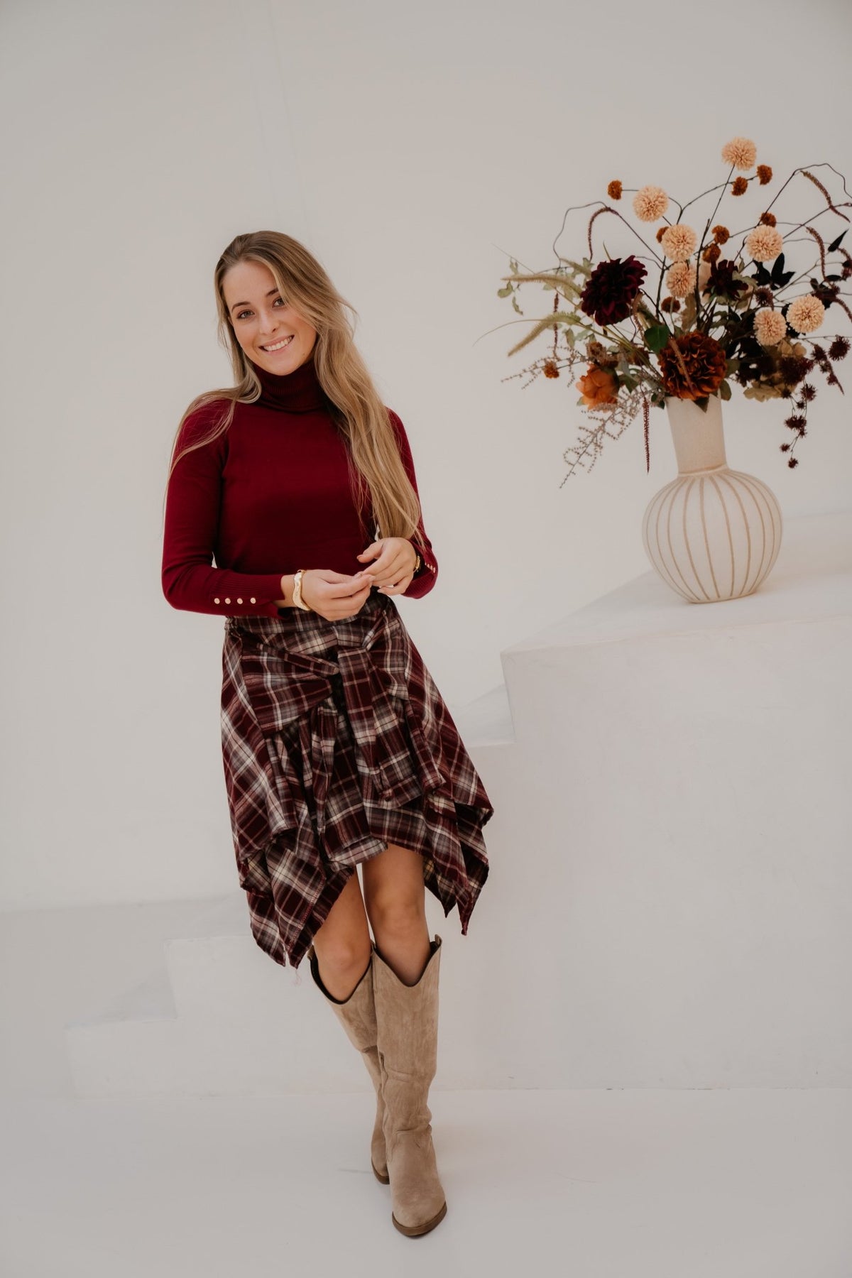 Ruit rokje strik bordeaux - Bij Keesje - Bij Keesje - Rok