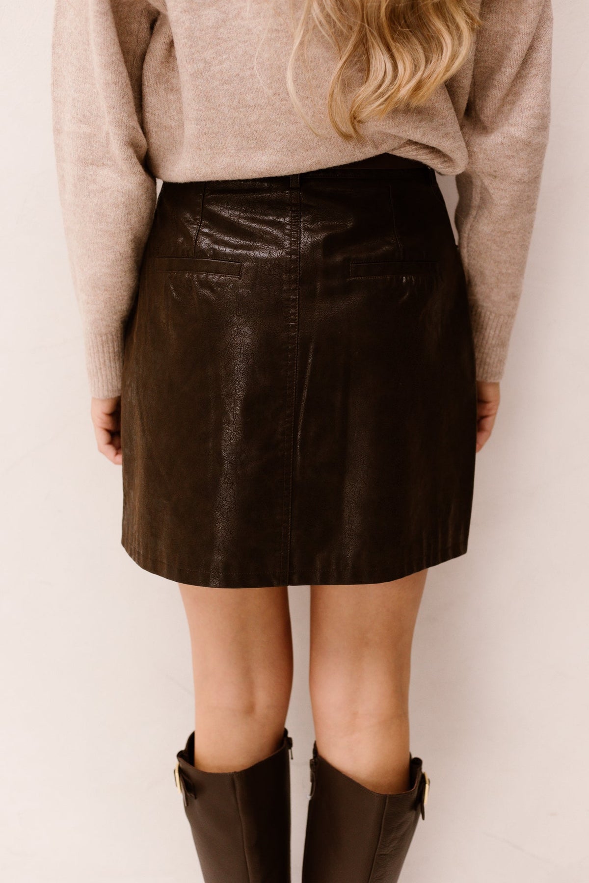 Skirt belt structured PU - Cacao - 11515 - Bij Keesje - Esqualo - rok