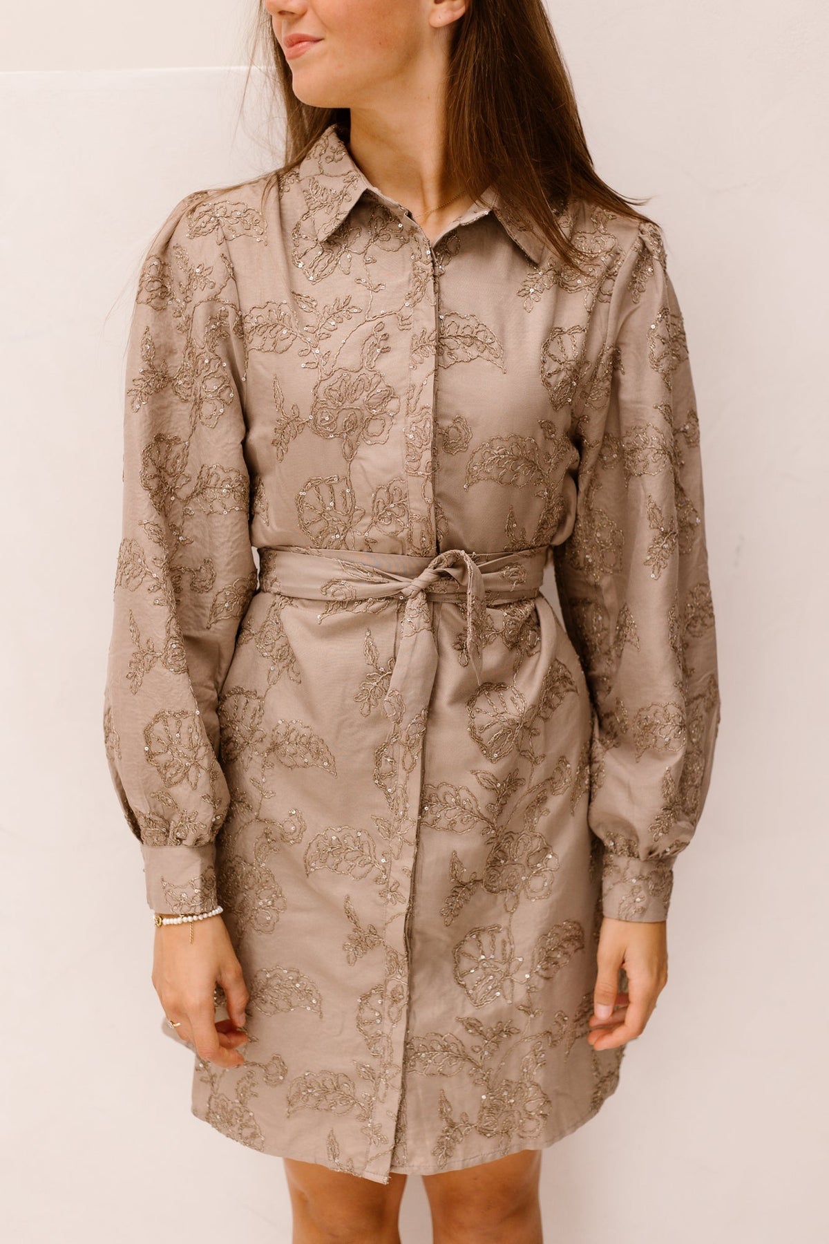 SL Dress flower 3d glitter taupe - 26589 - Bij Keesje - Smashed Lemon - jurk