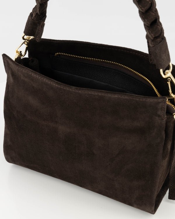 Tas Sarah suede donkerbruin - Bij Keesje - Bij Keesje - Tas