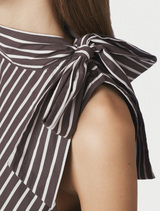 Veda wide stripe top dark brown - Bij Keesje - Neo Noir - Top
