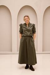 Yara long poplin skirt Army
