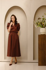 Yara long poplin skirt burgundy