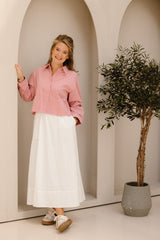 Yara long poplin skirt white