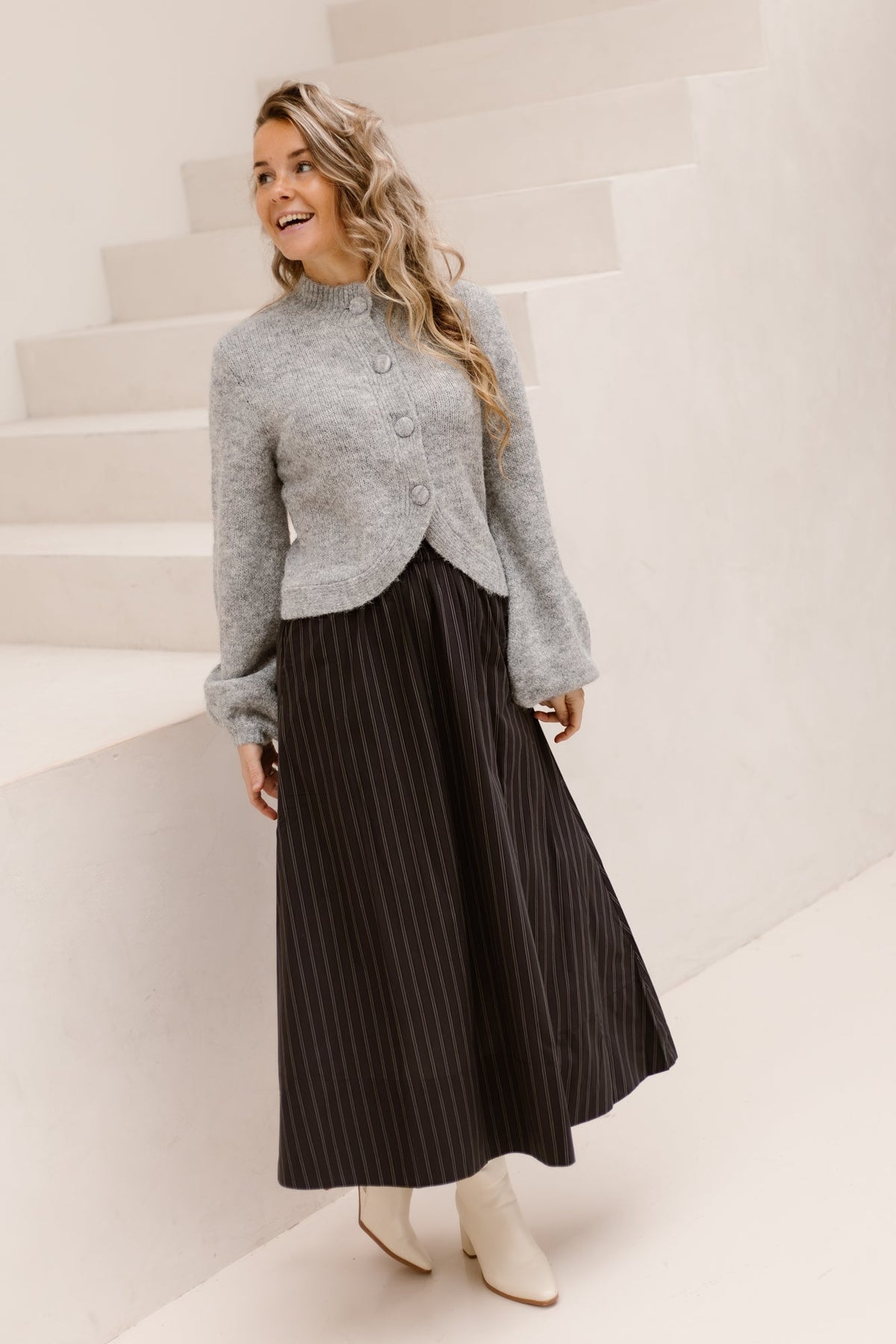 Yara long Stripy skirt navy - Bij Keesje - Neo Noir - Rok
