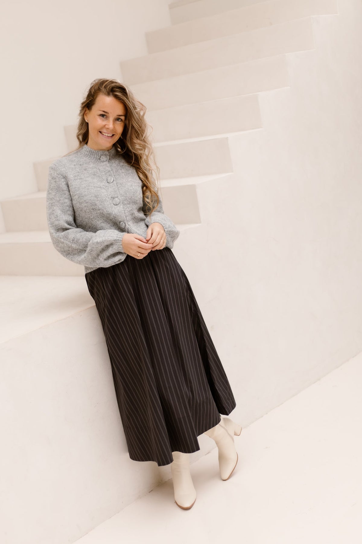 Yara long Stripy skirt navy - Bij Keesje - Neo Noir - Rok