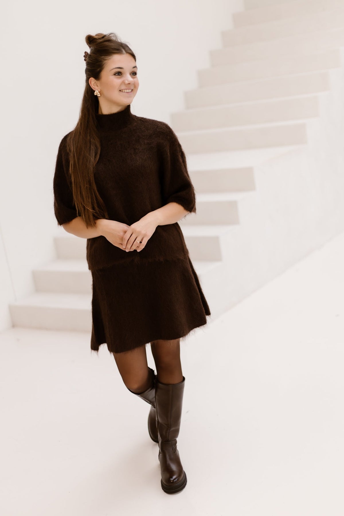 Yastilde mohair blend knit skirt brown - Bij Keesje - Y.A.S - Rok